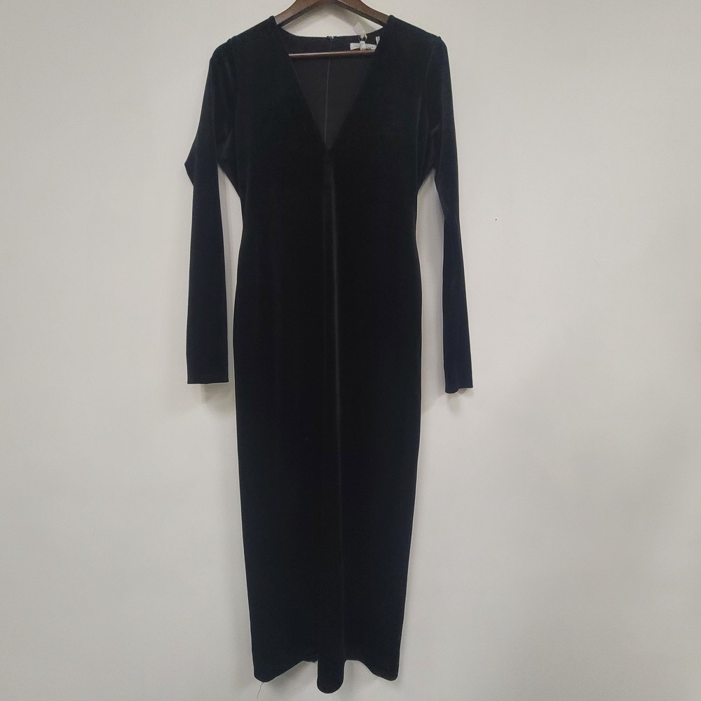 Good‎ American Deep V Neck Bodycon Velvet Black Dress Size 3 Large Long Sleeve